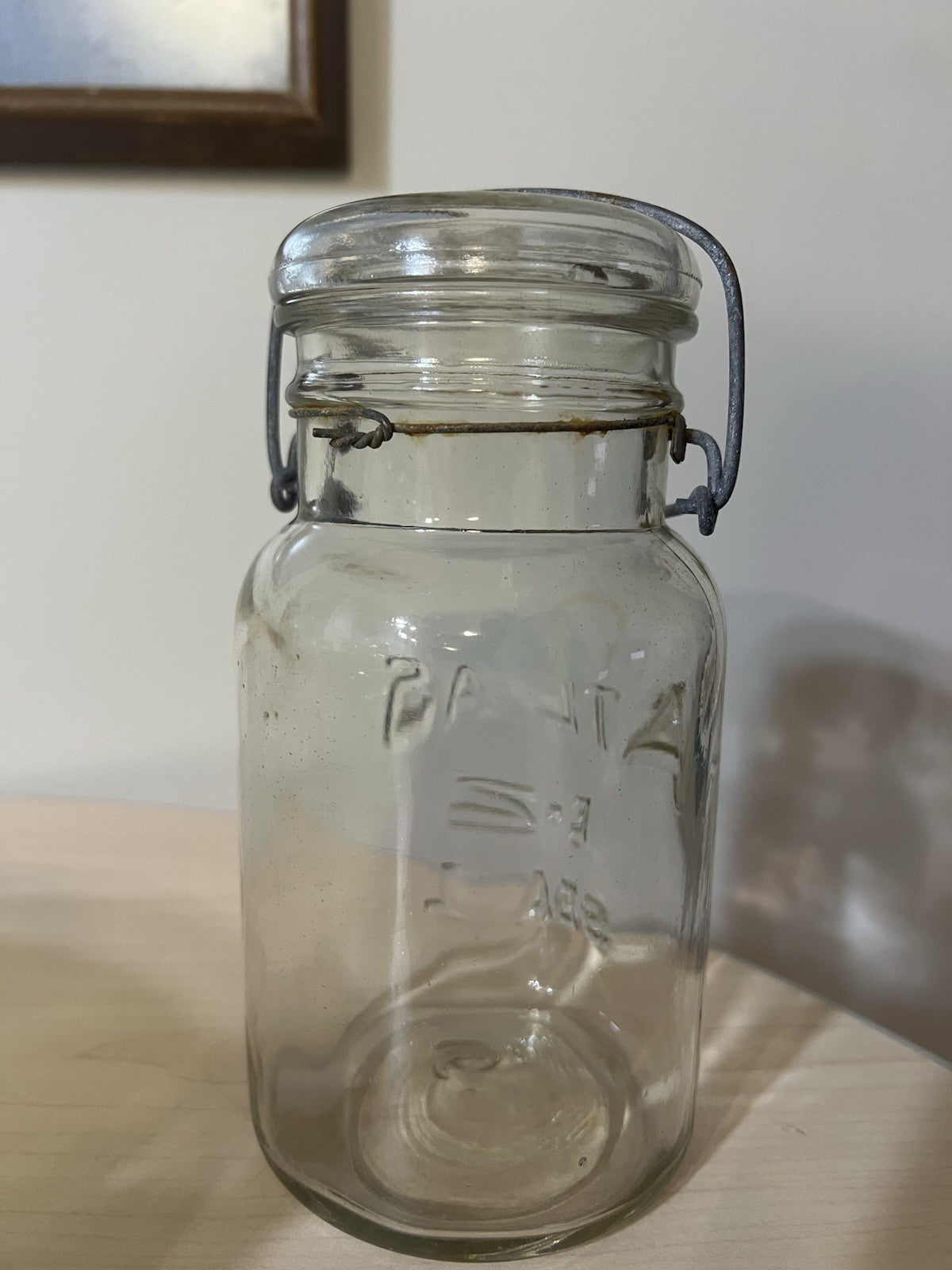 Vintage Atlas E Z Seal Quart Clear Mason Jar - Wire Bail Glass Lid