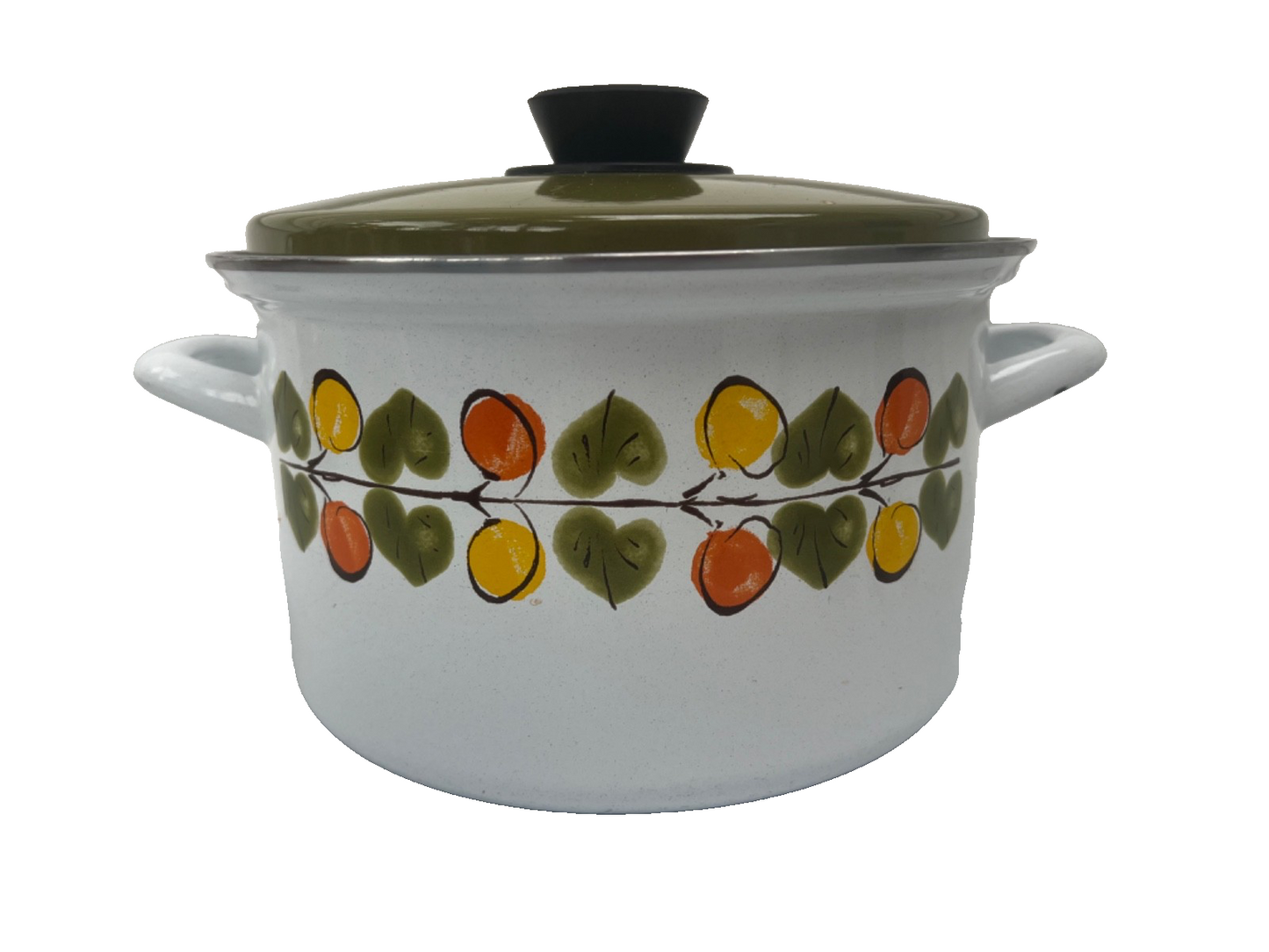 Vintage MCM Austria Email Enamel Saucepan Stock Pot Retro Orange Avocado Yellow