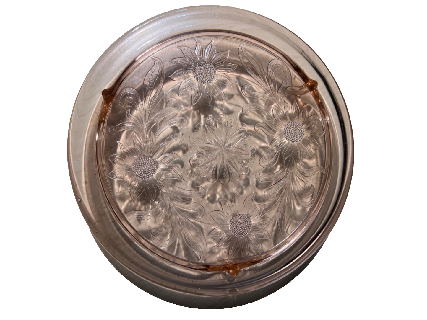 1930s Vintage Jeanette Pink Depression Glass Sunflower Footed Cake Plate 10"