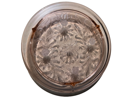 1930s Vintage Jeanette Pink Depression Glass Sunflower Footed Cake Plate 10"