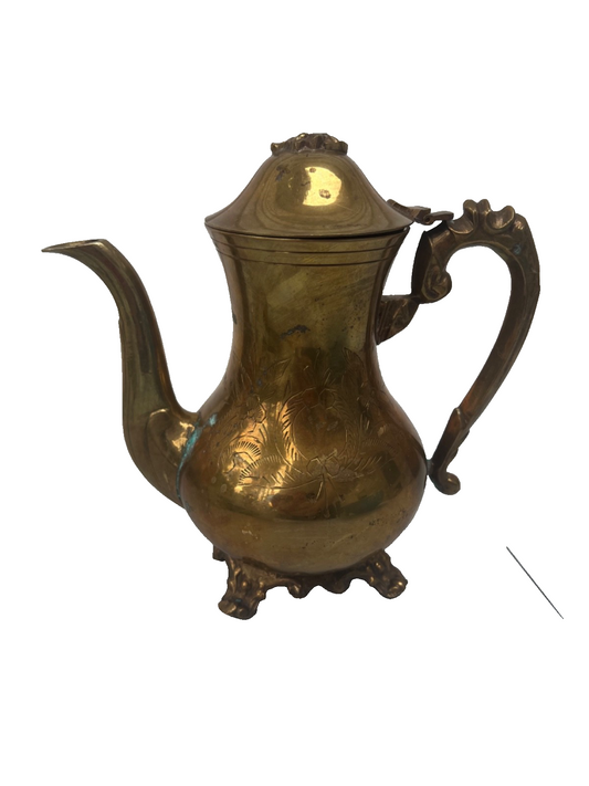 Solid Brass Tea Kettle Ornate Stand Solid Handle