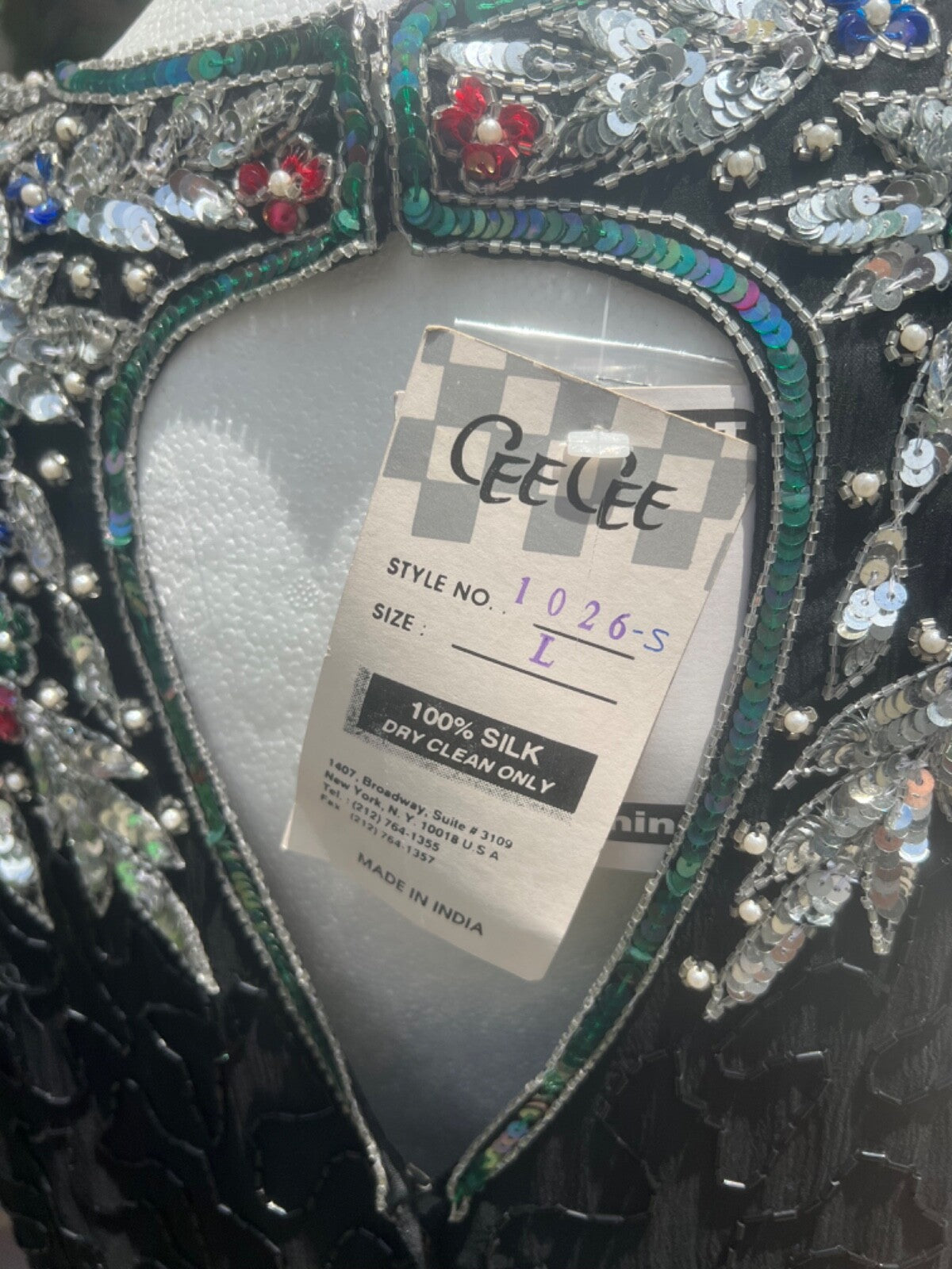 RARE NWT Vintage Cee Cee Black Silk Beaded Sequin Dress Cutout Back Cruise