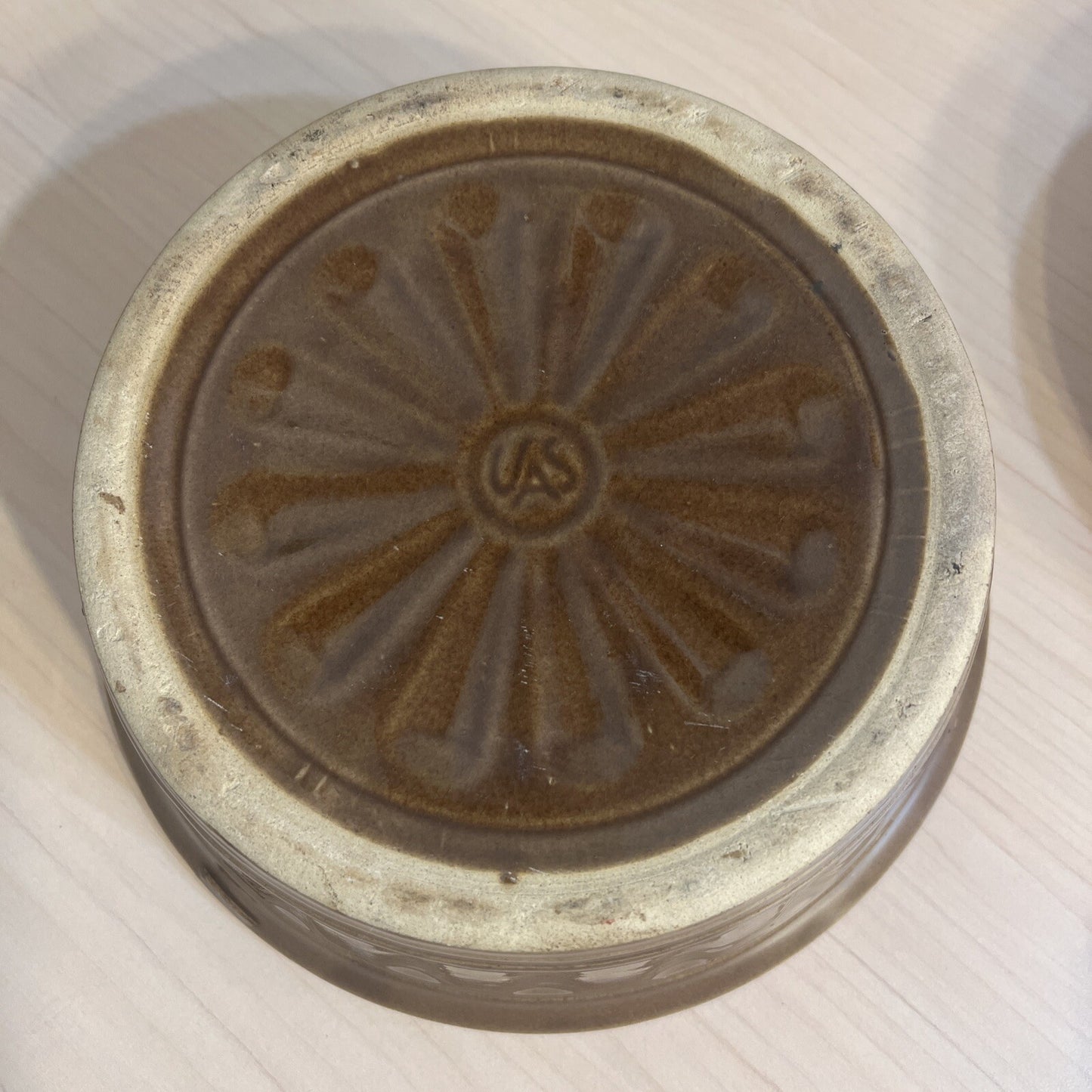 Vintage 2 Qt Brown Glaze Bean Pot Crock Stoneware Dutch Oven marked USA