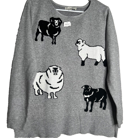 NWT Astrologie Cozy Gray Pullover Sweater Straight Fit Whimsical Sheep Medium