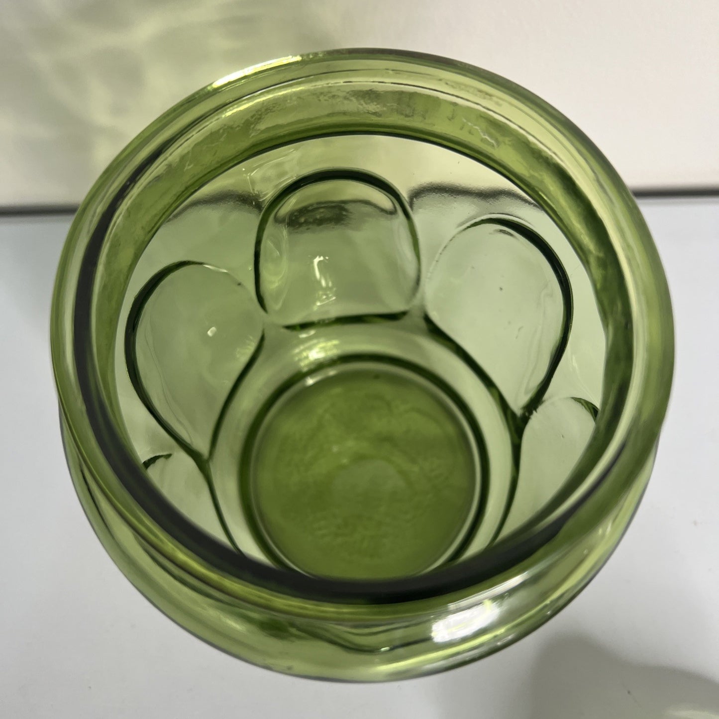 Vintage L.E. Smith Avocado Green Glass Storage Apothecary Jar with Lid