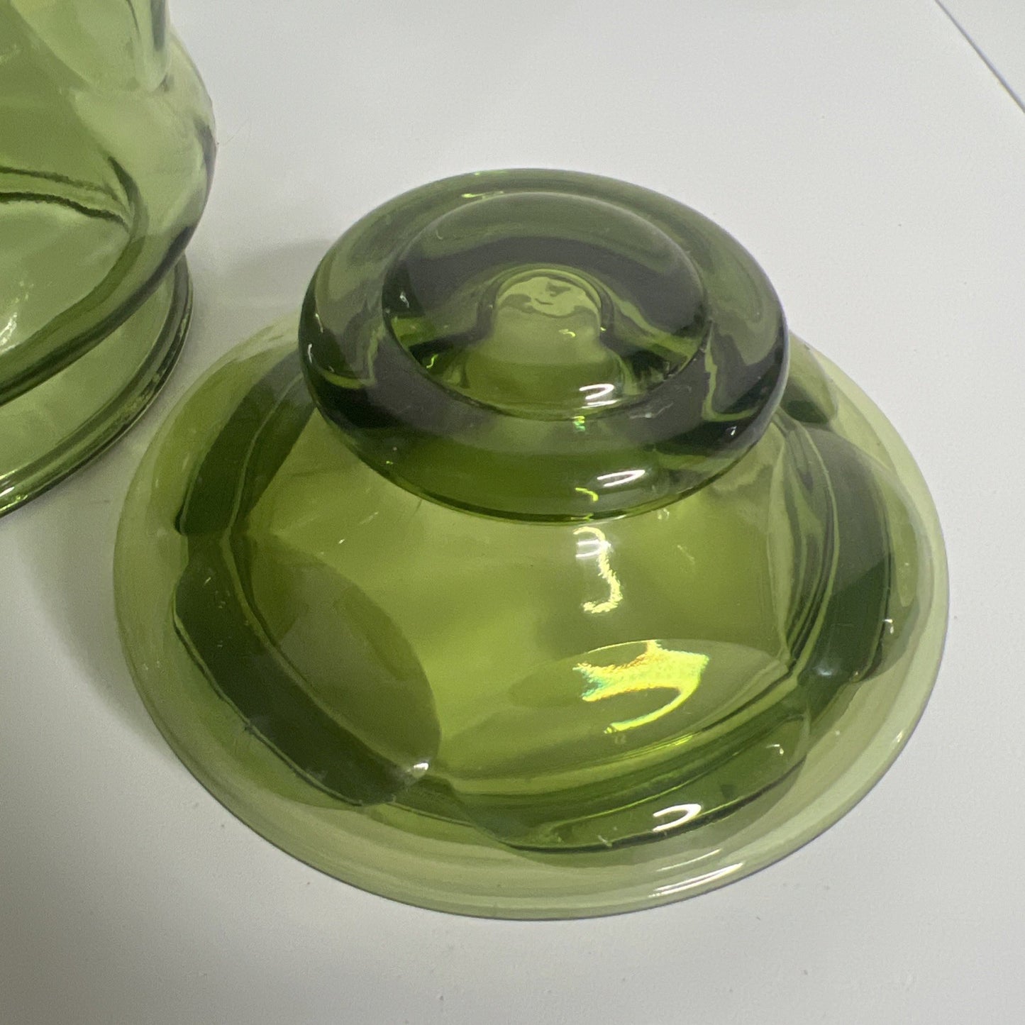 Vintage L.E. Smith Avocado Green Glass Storage Apothecary Jar with Lid