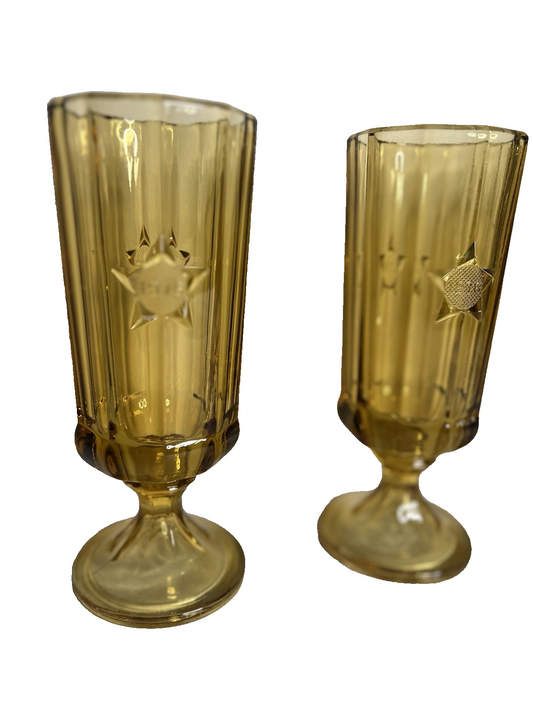 4 1776 1976 BICENTENNIAL STAR AMBER FEDERAL GLASS GOBLETS