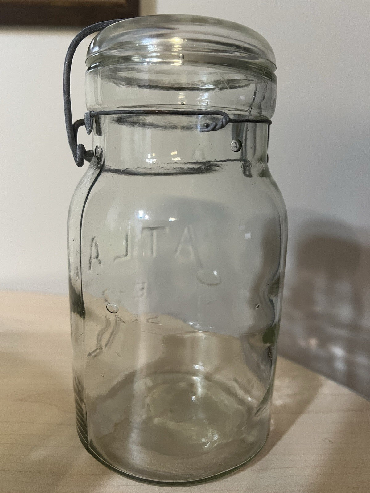 Vintage Atlas E Z Seal Quart Clear Mason Jar - Wire Bail Glass Lid