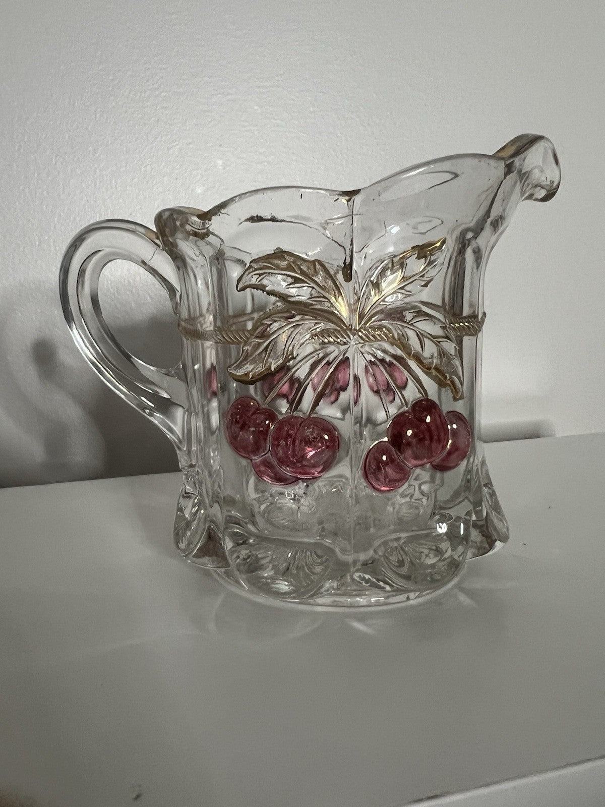 Vintage EAPG Glass Creamer Northwood Cherry and Cable Thumbprint 4"