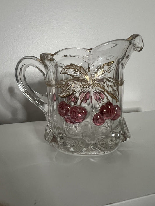 Vintage EAPG Glass Creamer Northwood Cherry and Cable Thumbprint 4"