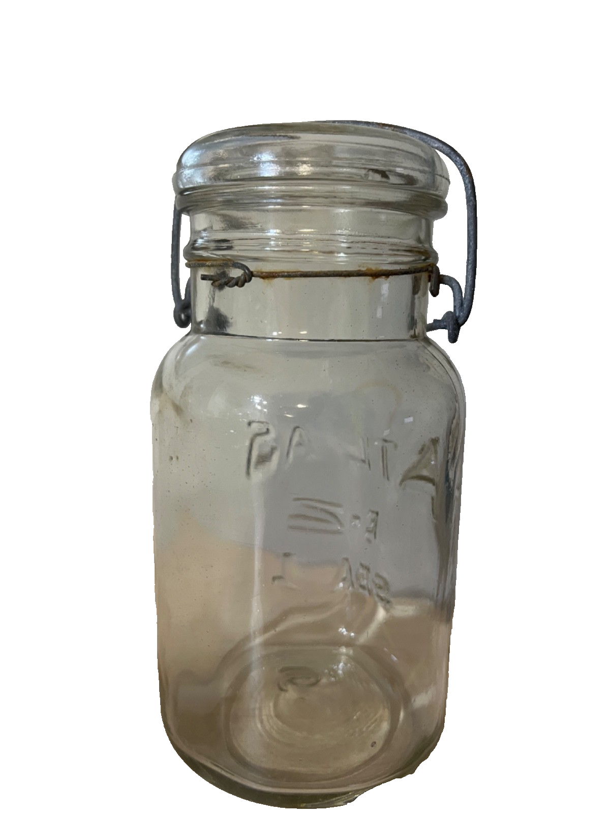 Vintage Atlas E Z Seal Quart Clear Mason Jar - Wire Bail Glass Lid