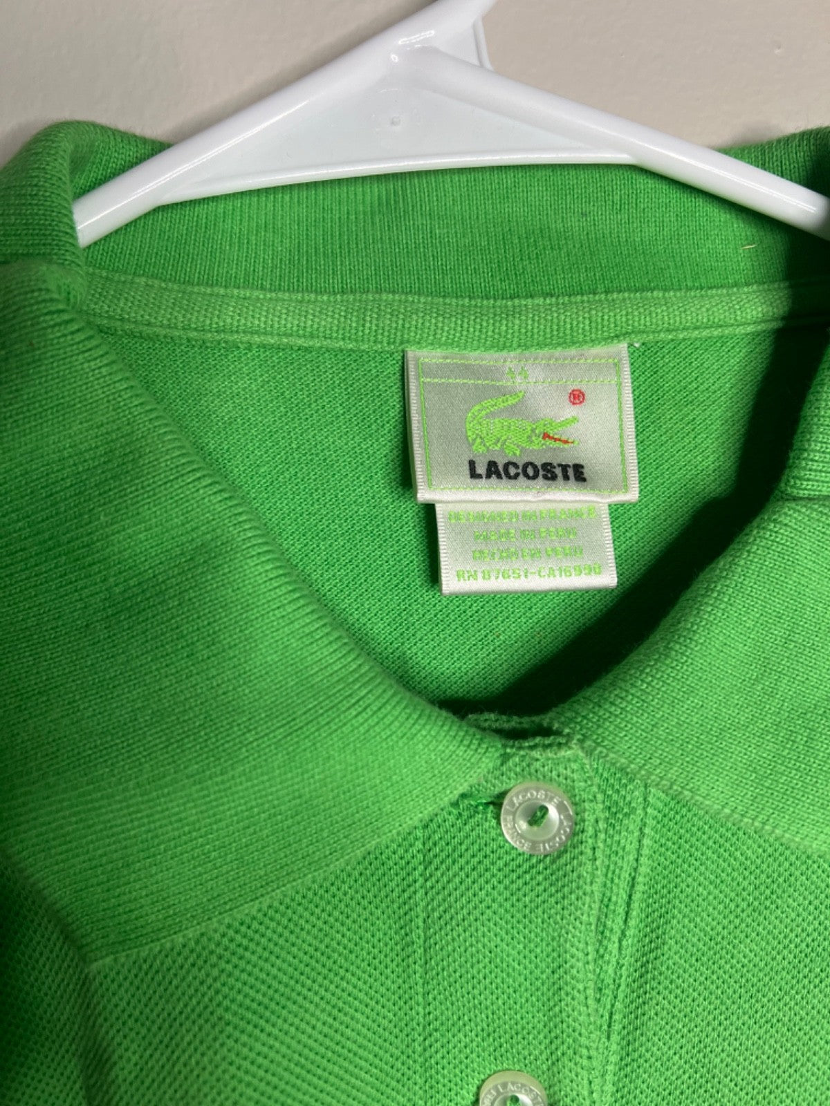 Lacoste Polo Shirt 44 Green Cotton Short Sleeve Classic Fit Croc Logo