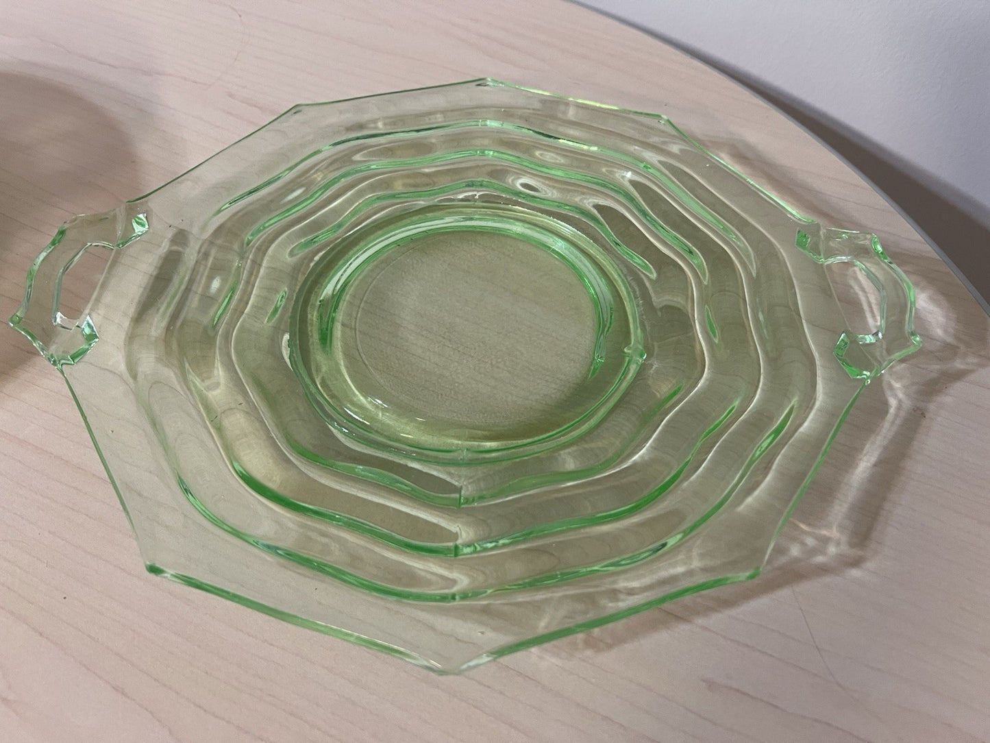 Vintage Imperial Uranium Green Depression Glass Cake/Dessert 11.5” Serving Plate