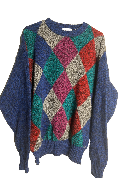 Vintage 1960 Argyle DAD Men's Sweater Brian MacNeil Shetland Wool MCM XL