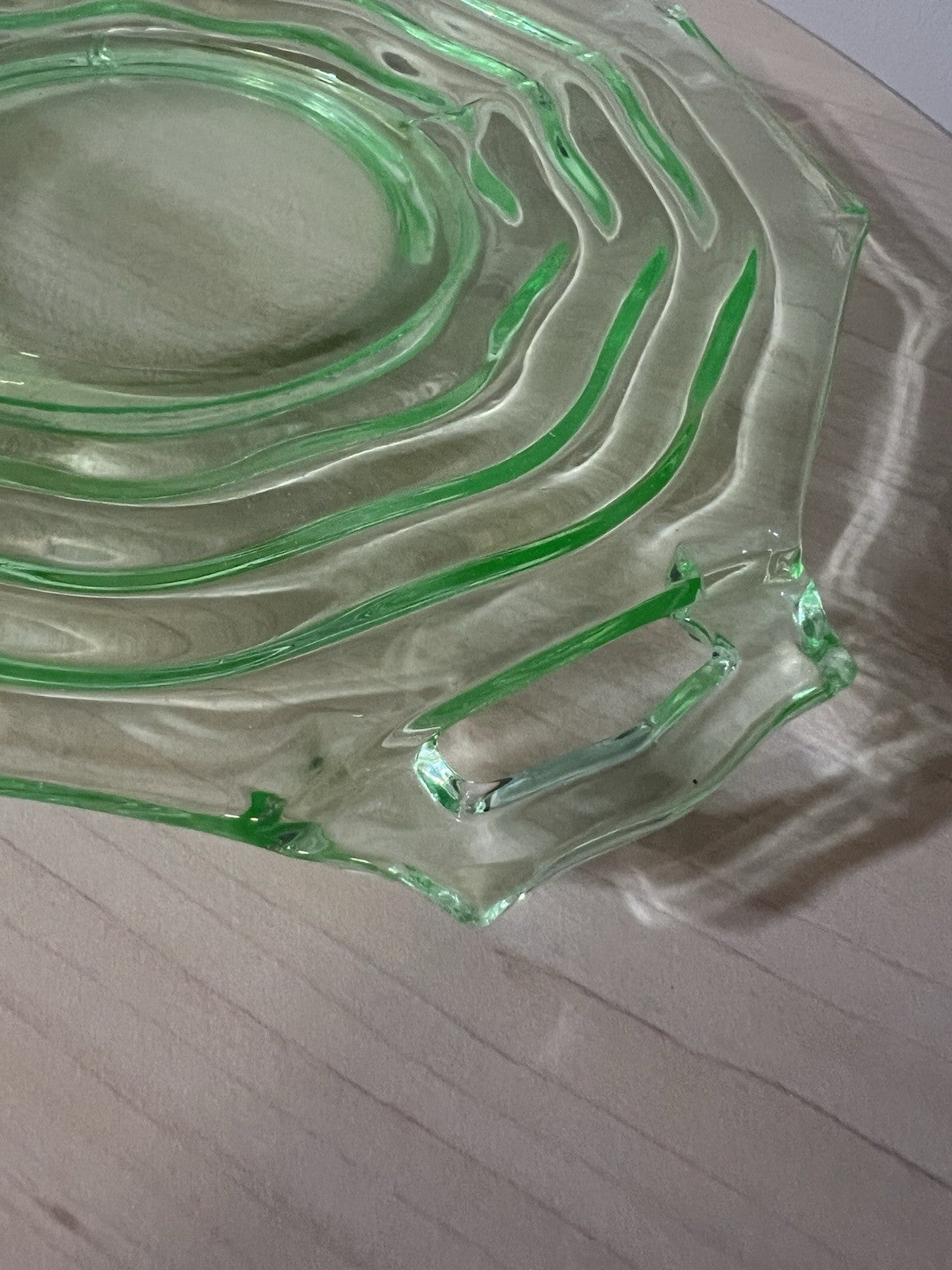 Vintage Imperial Uranium Green Depression Glass Cake/Dessert 11.5” Serving Plate