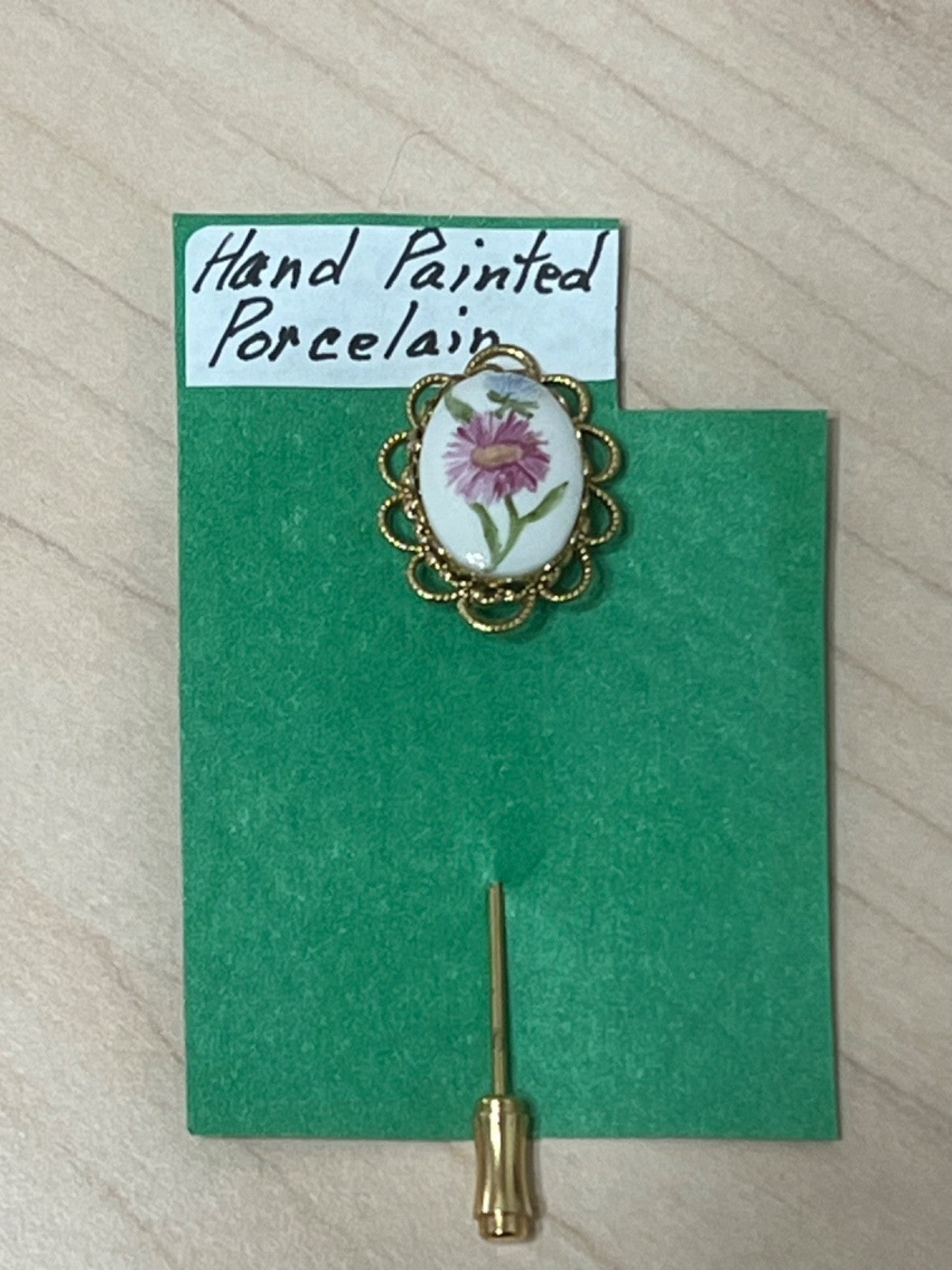 Antique Victorian Hand Painted Porcelain Floral Stick Pin Brooch