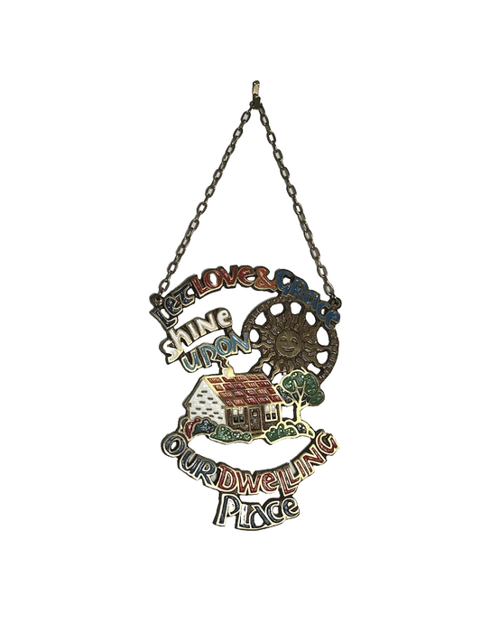 Vintage Terra Sancta Guild Brass Let Love & Grace Enamel Wall Hanging Art