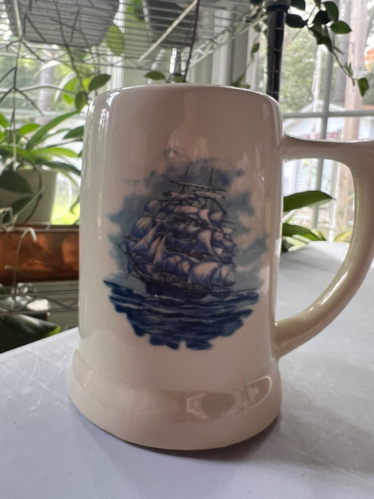 Stein with Blue Clipper Ship and Inside Mug Is Also Blue ~ Made Virginia USA
