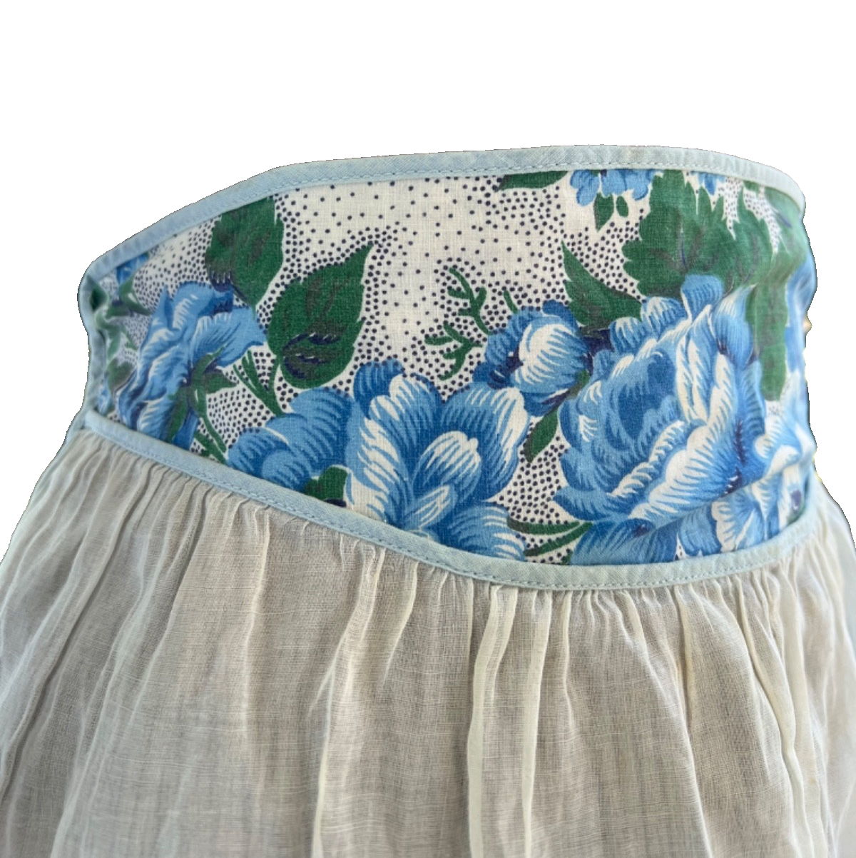 Vintage Blue Floral Half Apron with Heart Pocket, GORGEOUS!