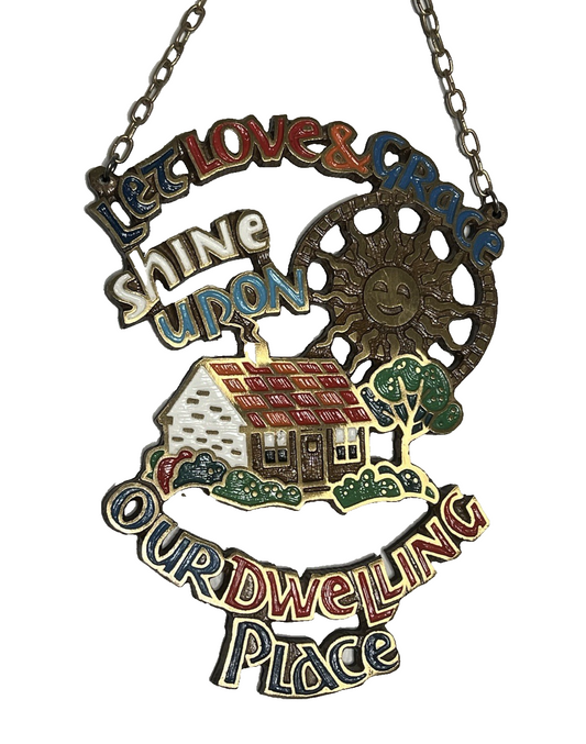 Vintage Terra Sancta Guild Brass Let Love & Grace Enamel Wall Hanging Art