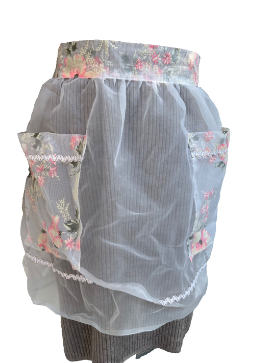 Vintage Pink Sheer Organza with Floral & Rick Rack Trim Half Apron
