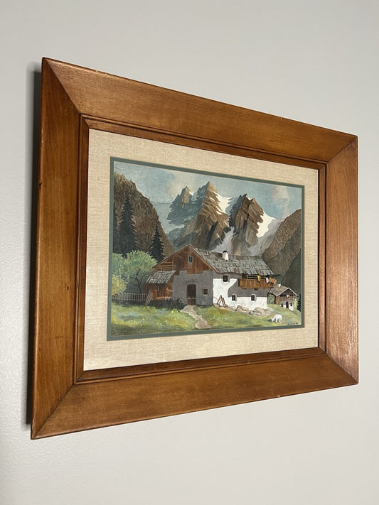 1960 Vintage Original Oil Painting Spring Alpine Landscape Signed & Framed