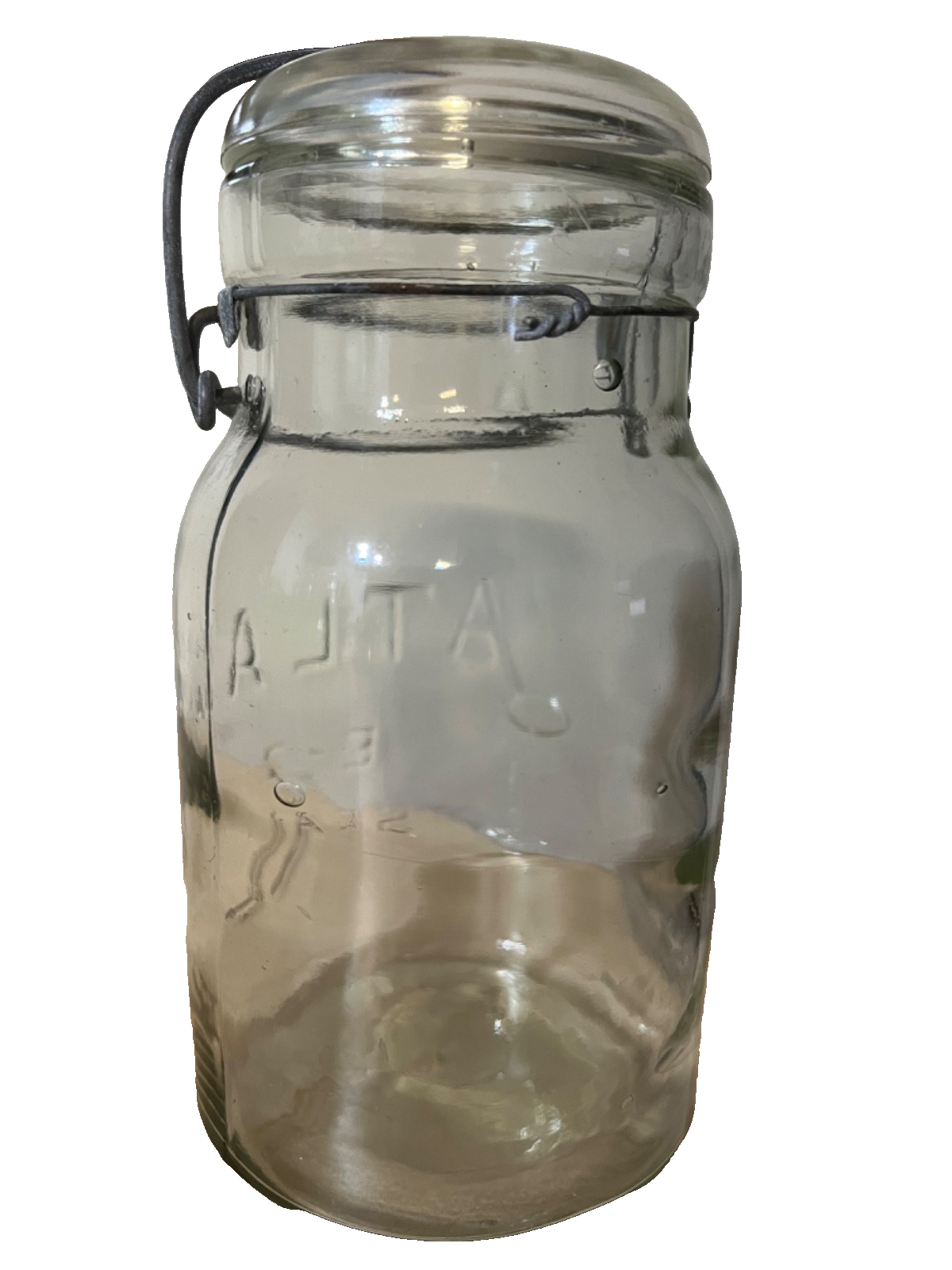 Vintage Atlas E Z Seal Quart Mason Jar w/ Amazing Bubbles Wire Bail Glass Lid