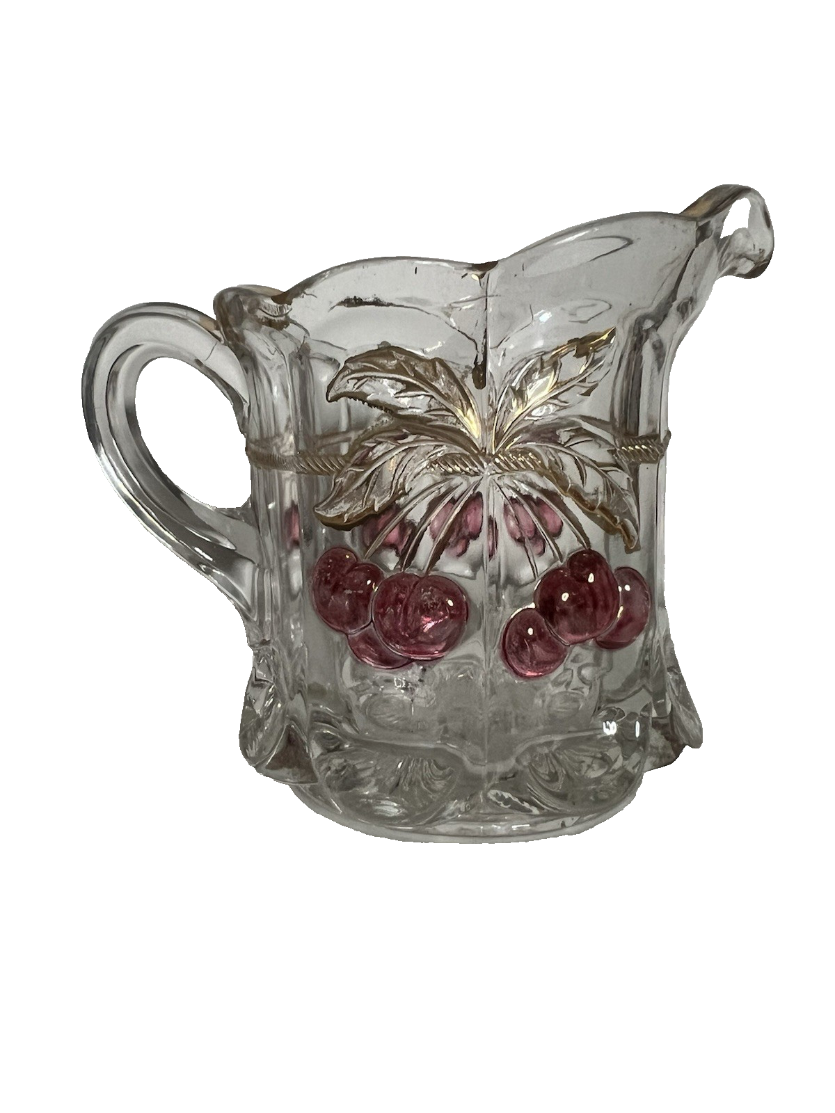 Vintage EAPG Glass Creamer Northwood Cherry and Cable Thumbprint 4"