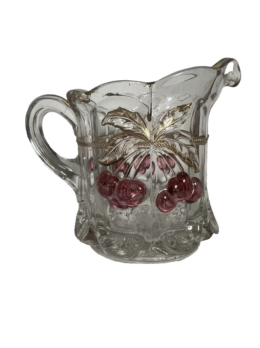 Vintage EAPG Glass Creamer Northwood Cherry and Cable Thumbprint 4"