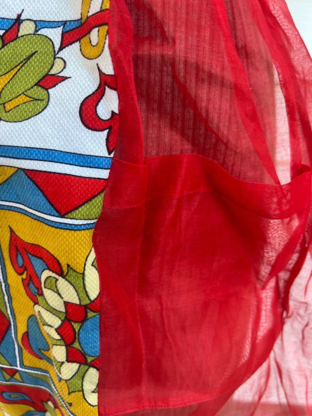 Vintage Folksy Red Organza & Linen Half Apron