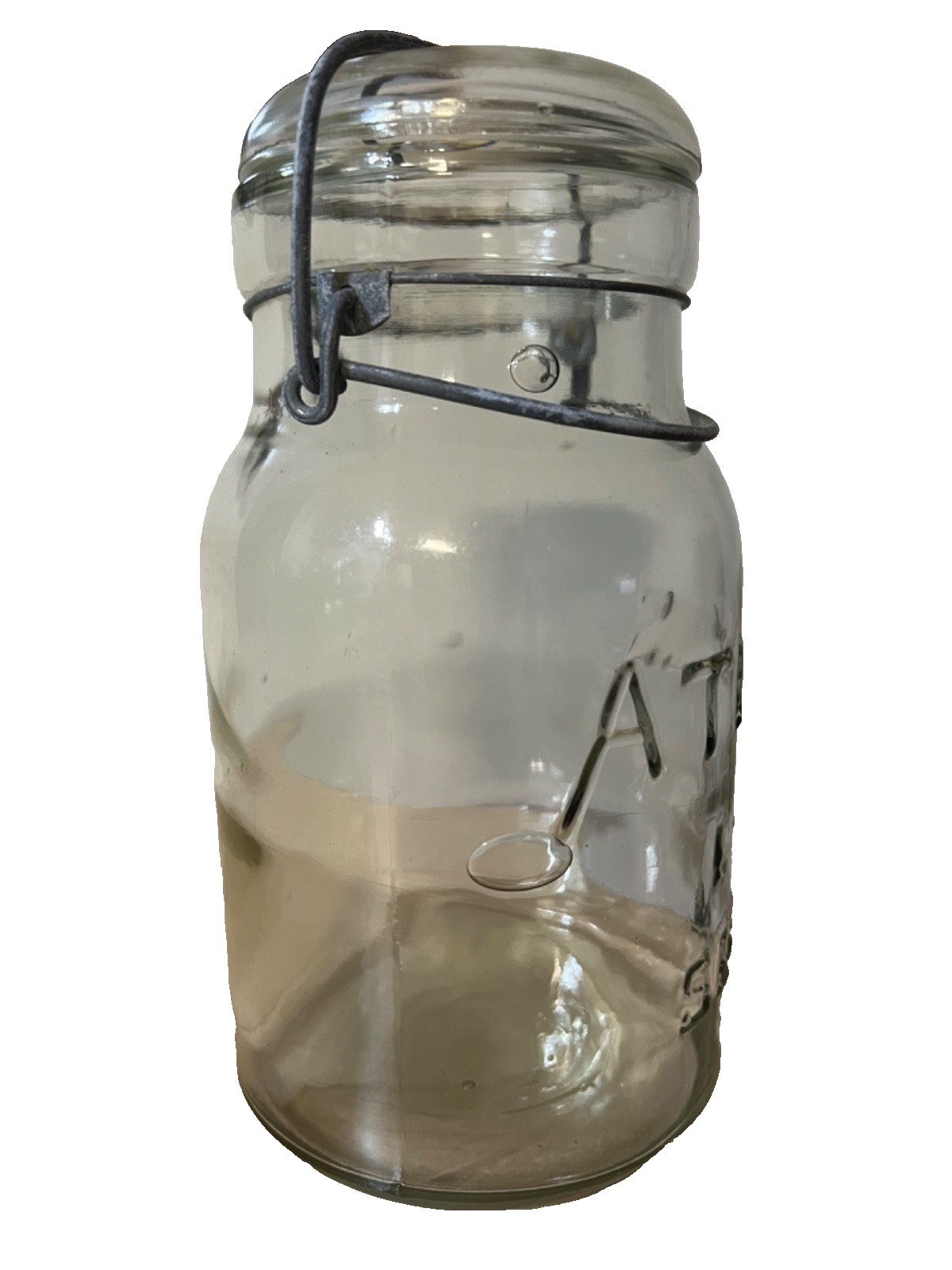 Vintage Atlas E Z Seal Quart Mason Jar w/ Amazing Bubbles Wire Bail Glass Lid