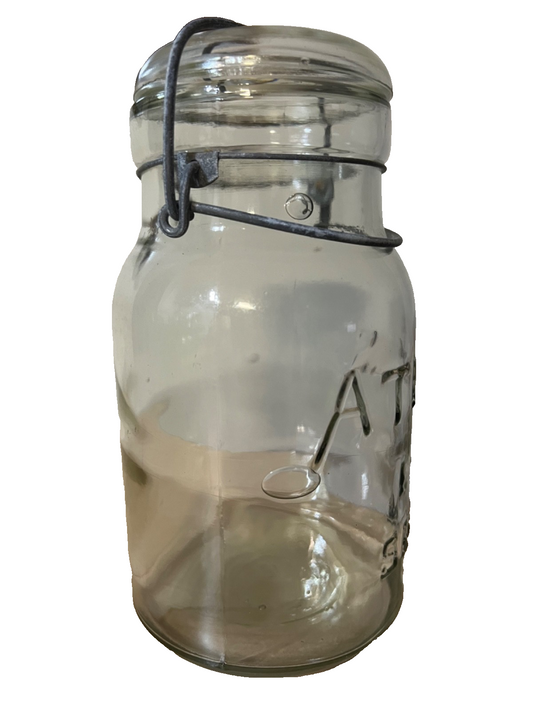 Vintage Atlas E Z Seal Quart Mason Jar w/ Amazing Bubbles Wire Bail Glass Lid