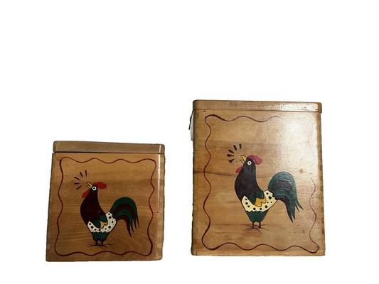 Vintage Holly-Woodware Canisters (2) Handpainted Rooster w/Trim Nestled, Awesome