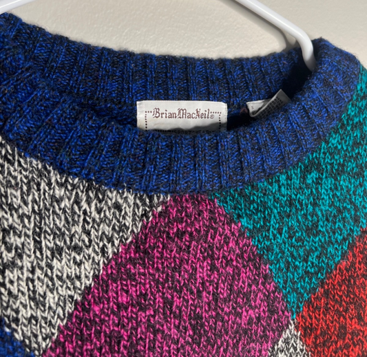 Vintage 1960 Argyle DAD Men's Sweater Brian MacNeil Shetland Wool MCM XL