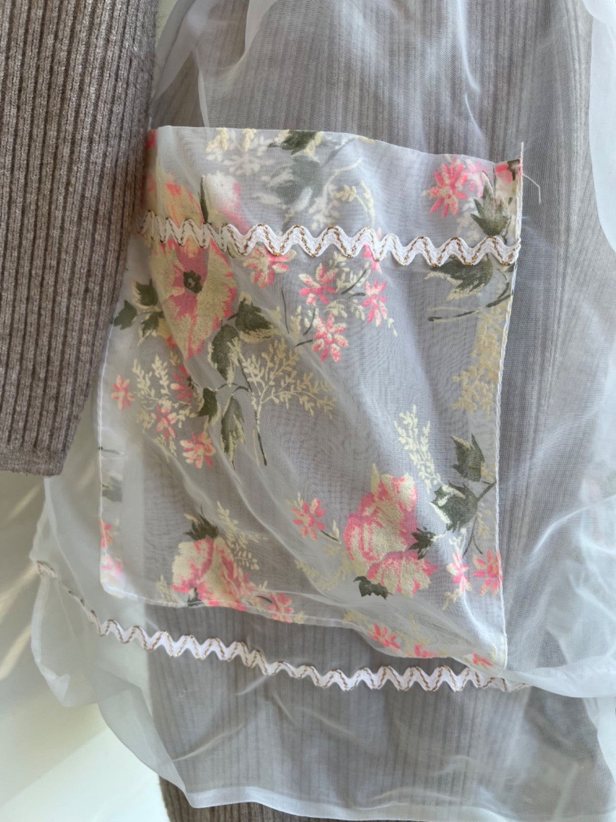 Vintage Pink Sheer Organza with Floral & Rick Rack Trim Half Apron