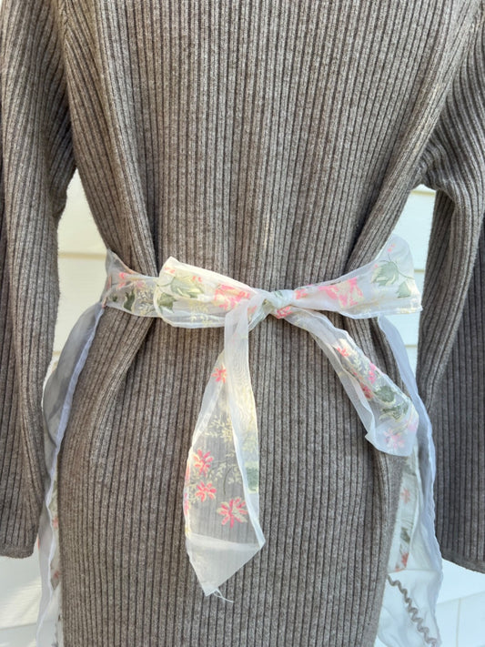 Vintage Pink Sheer Organza with Floral & Rick Rack Trim Half Apron