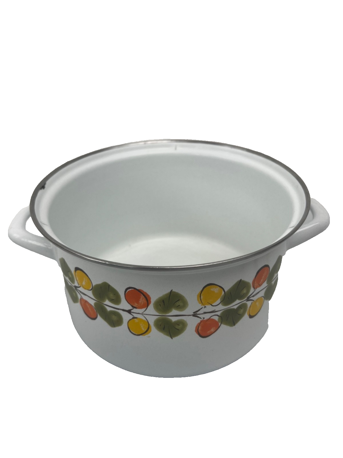 Vintage MCM Austria Email Enamel Saucepan Stock Pot Retro Orange Avocado Yellow