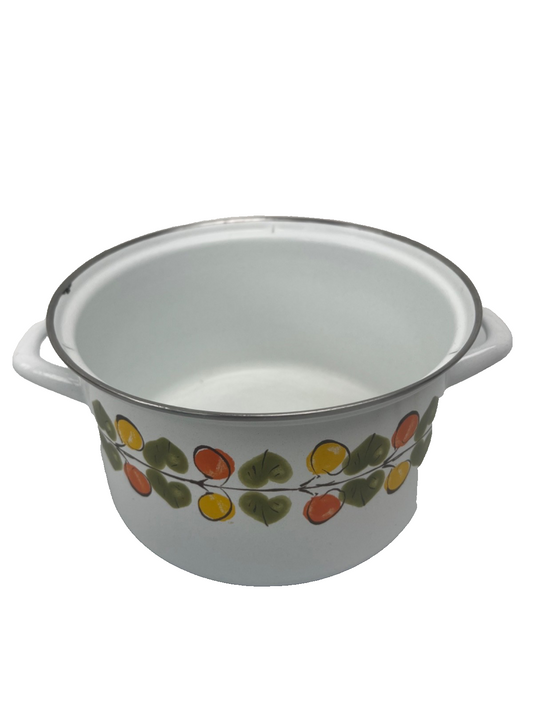 Vintage MCM Austria Email Enamel Saucepan Stock Pot Retro Orange Avocado Yellow