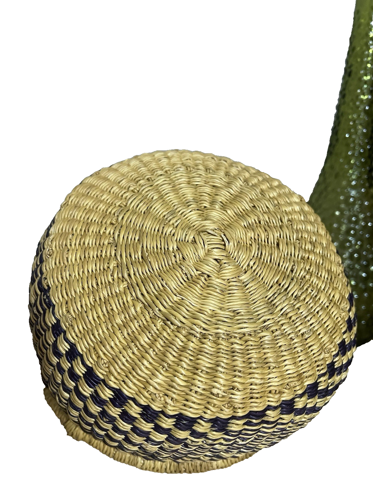 Bolga African Market Basket Hand Woven With Leather Wrapped Handle 8.5"