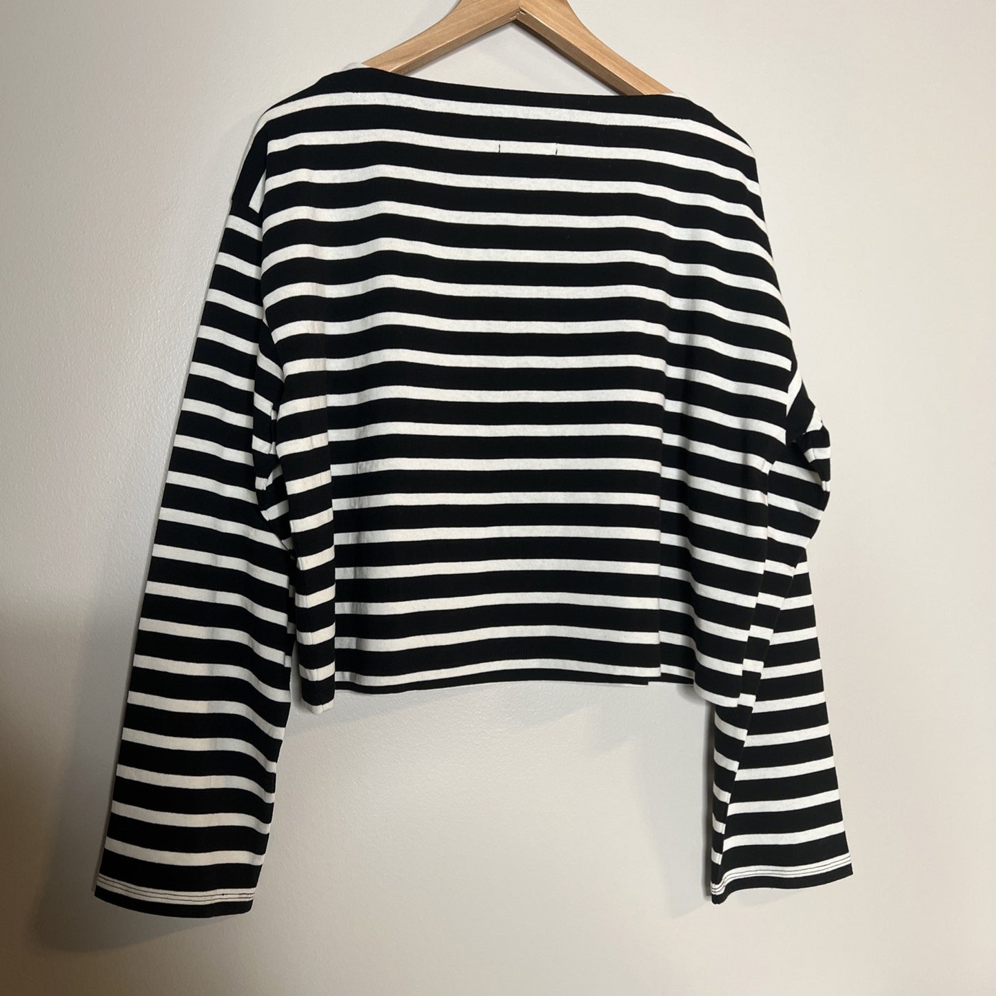 NWT J. Crew Cropped Boatneck T Shirt Size Large Black White Mariner Cotton