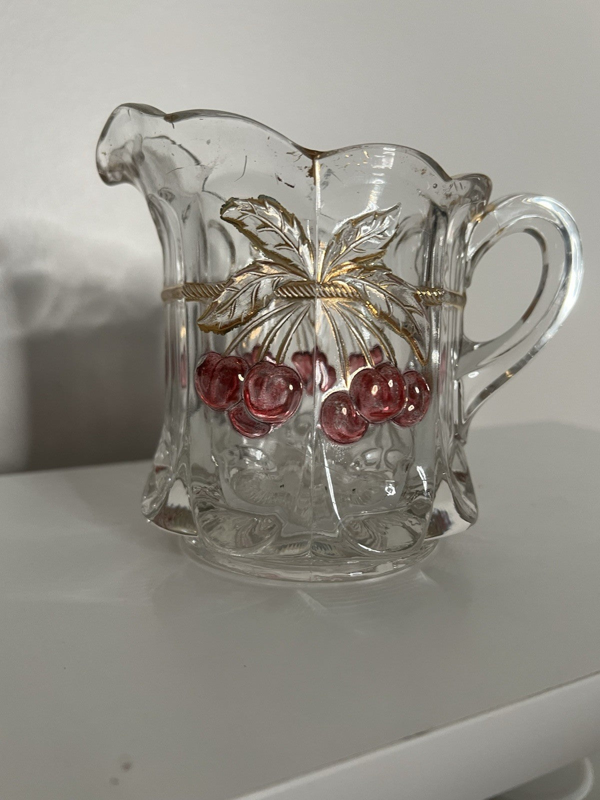 Vintage EAPG Glass Creamer Northwood Cherry and Cable Thumbprint 4"