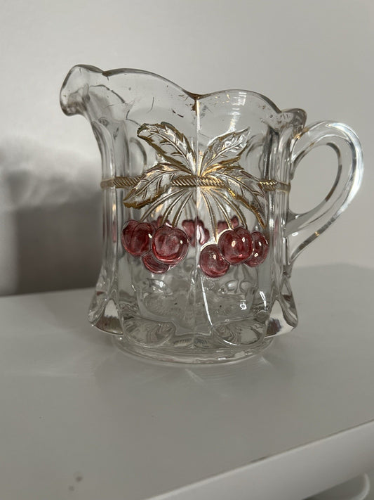 Vintage EAPG Glass Creamer Northwood Cherry and Cable Thumbprint 4"