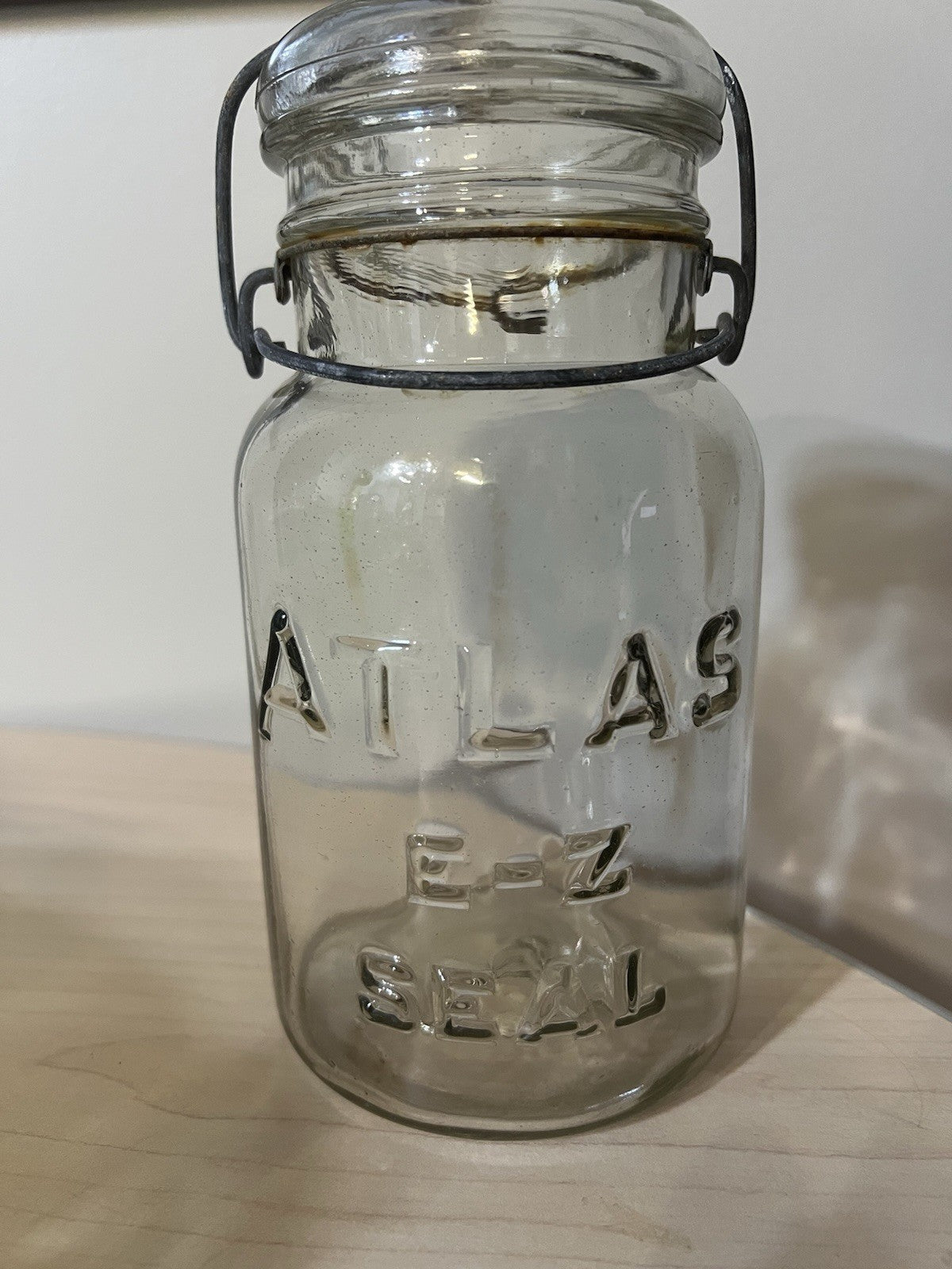 Vintage Atlas E Z Seal Quart Clear Mason Jar - Wire Bail Glass Lid
