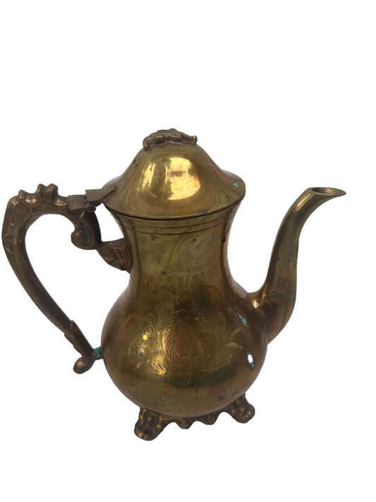 Solid Brass Tea Kettle Ornate Stand Solid Handle