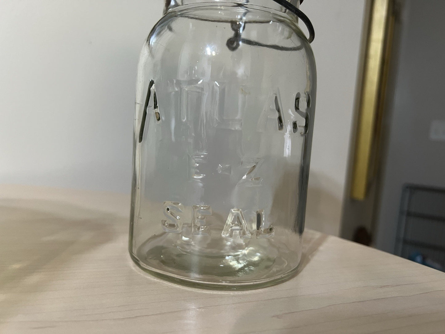 Vintage Atlas E Z Seal Quart Clear Mason Jar - Wire Bail Glass Lid