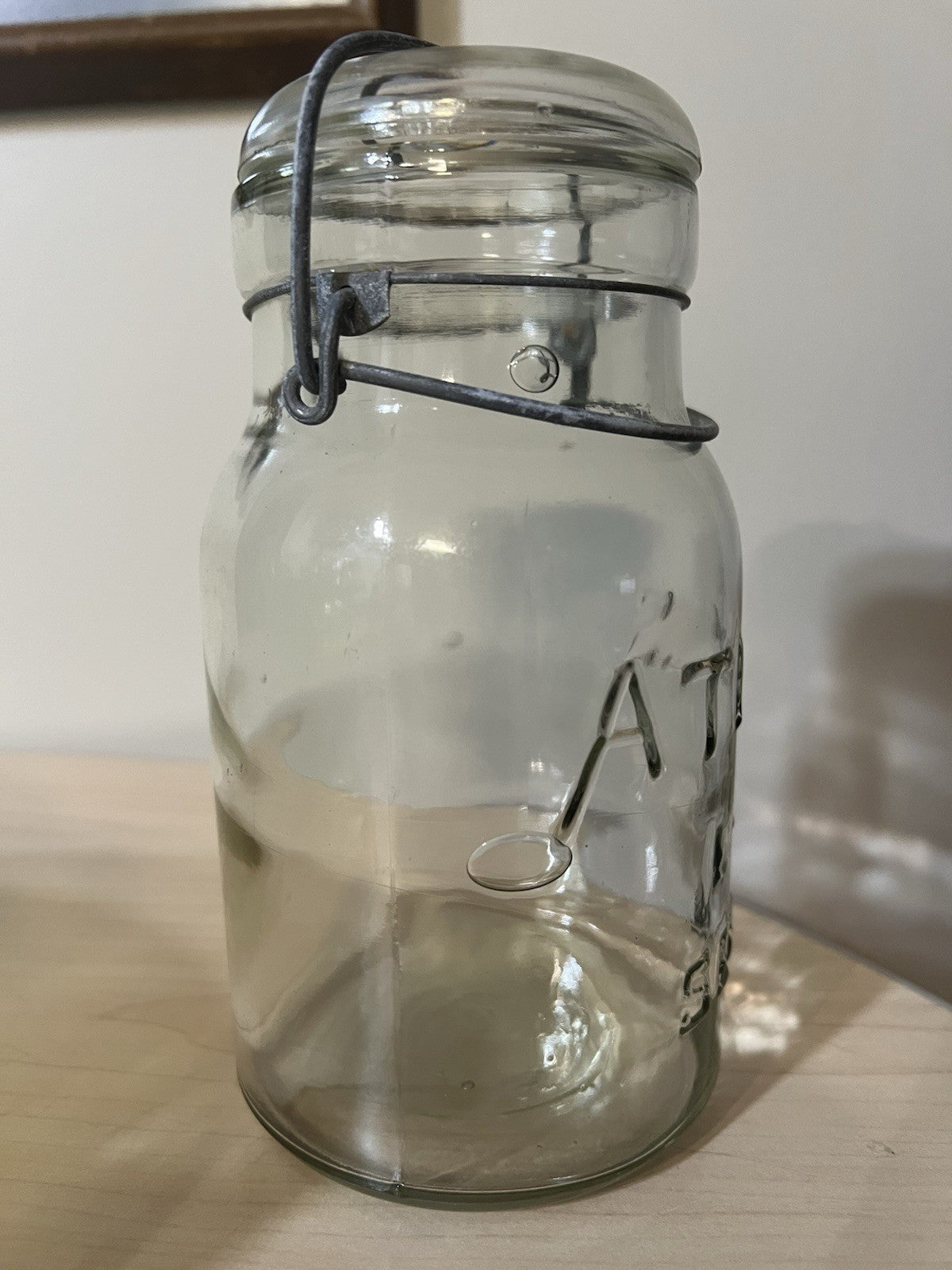 Vintage Atlas E Z Seal Quart Clear Mason Jar - Wire Bail Glass Lid