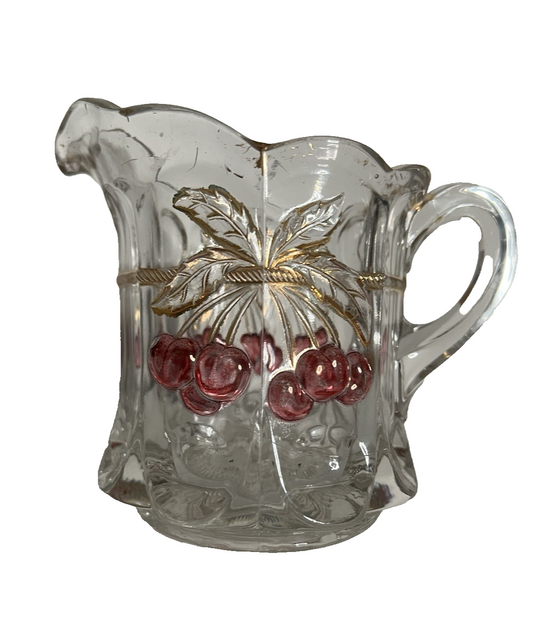 Vintage EAPG Glass Creamer Northwood Cherry and Cable Thumbprint 4"