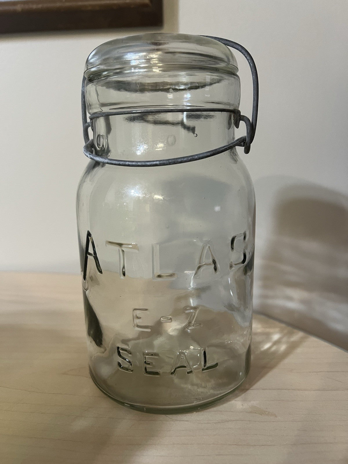 Vintage Atlas E Z Seal Quart Clear Mason Jar - Wire Bail Glass Lid