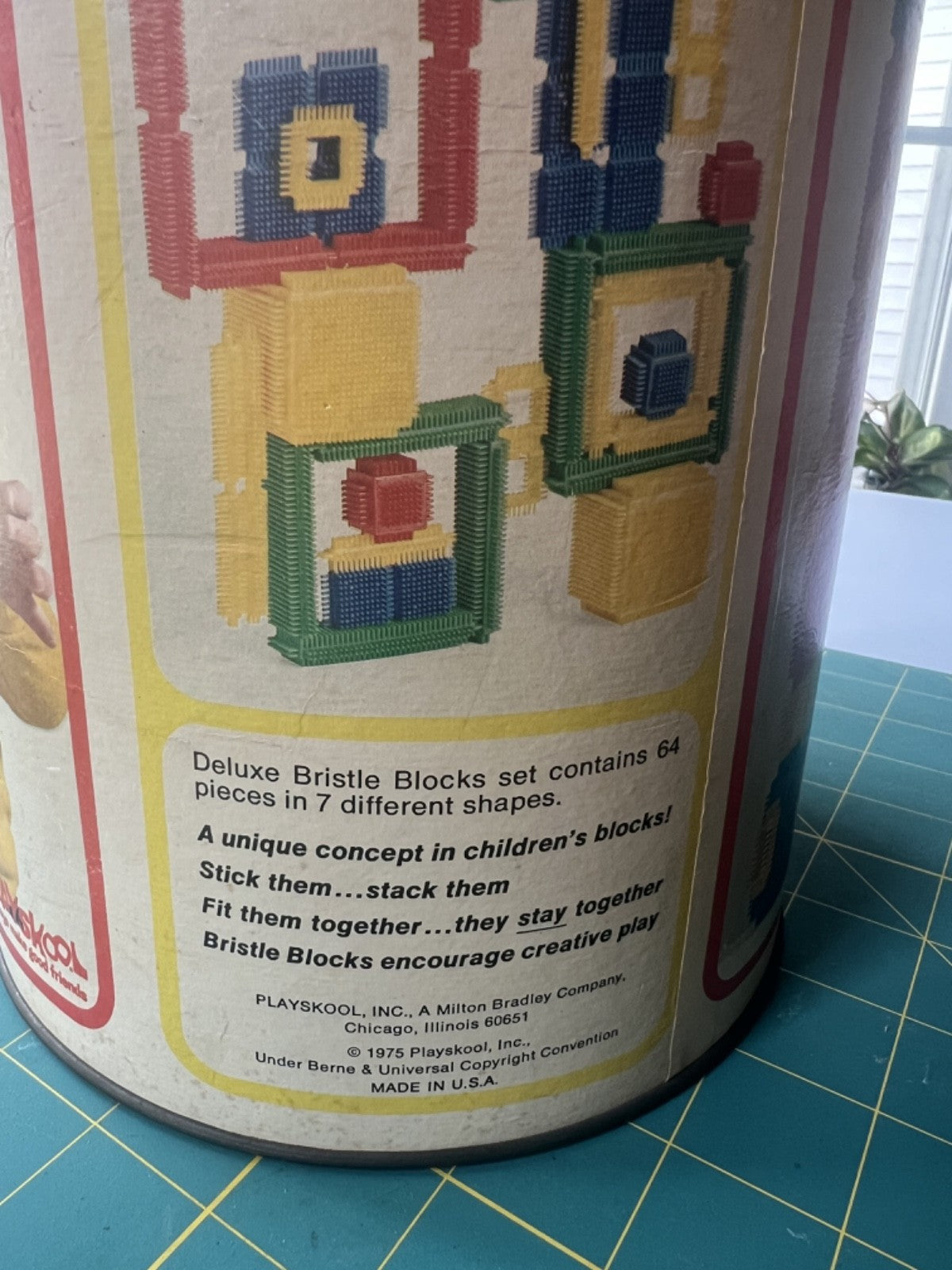 Vintage Playskool Bristle Blocks 1975 Tube & 58 Blocks
