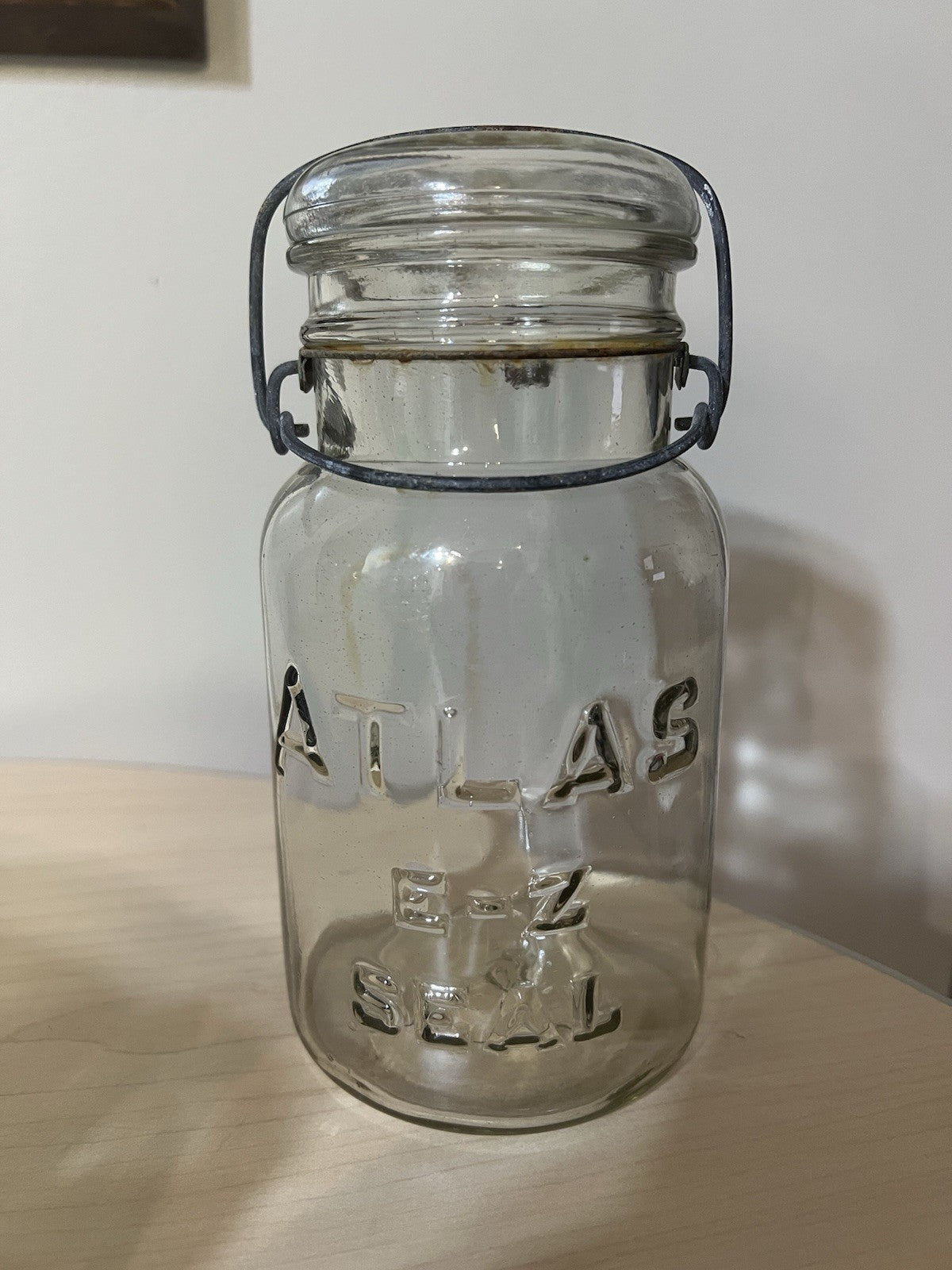 Vintage Atlas E Z Seal Quart Clear Mason Jar - Wire Bail Glass Lid